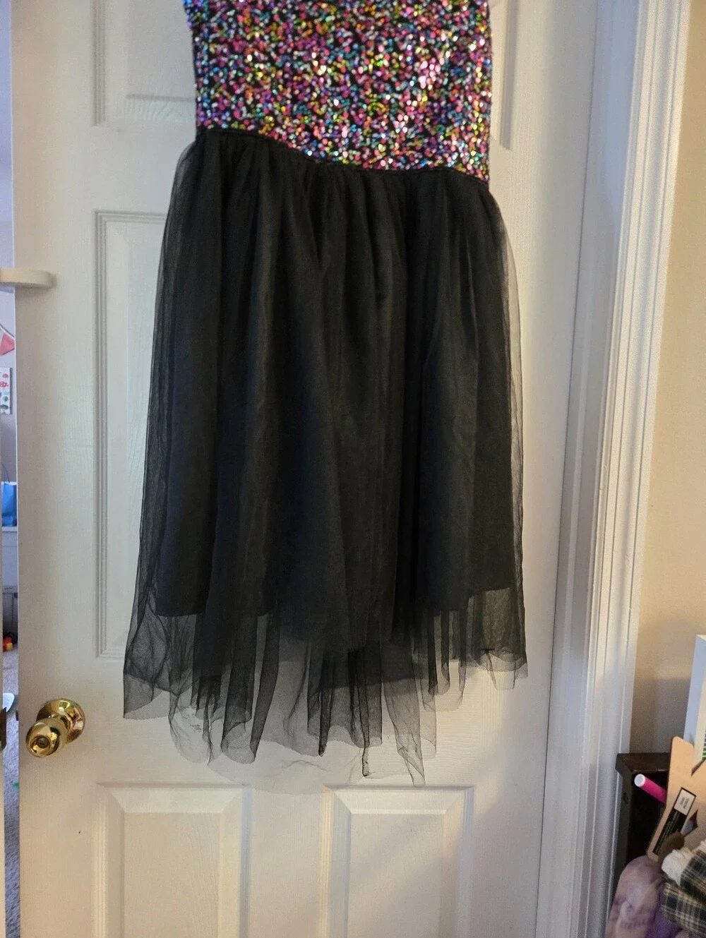 Cat & jack black & colorful sequin dress xl 14/16 sleeveless tulle